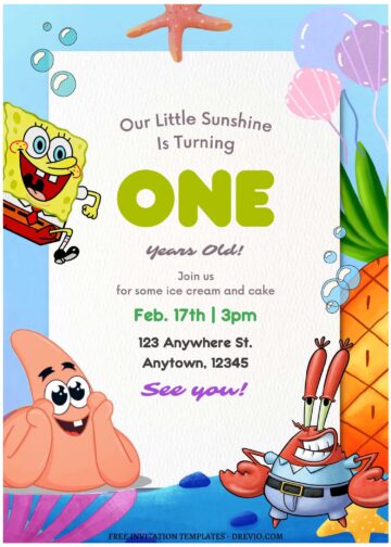 (Free Editable PDF) Bubbly Birthday Blast SpongeBob Birthday Invitation ...