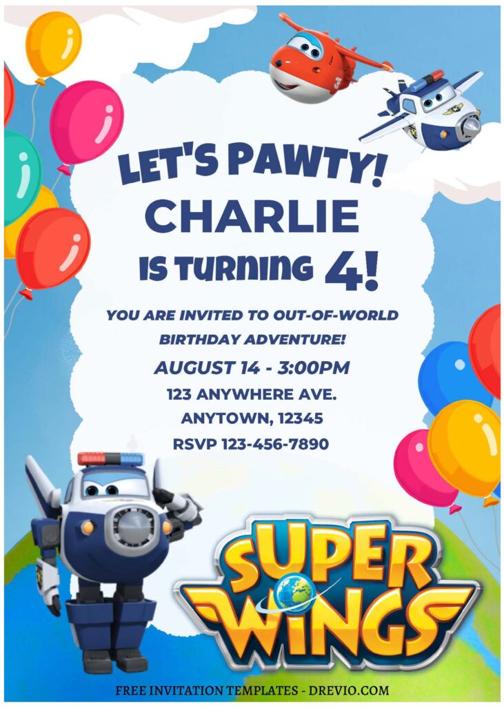 Invitation Template of (Free Editable PDF) Cheerful Super Wings Birthday Invitation Templates 1