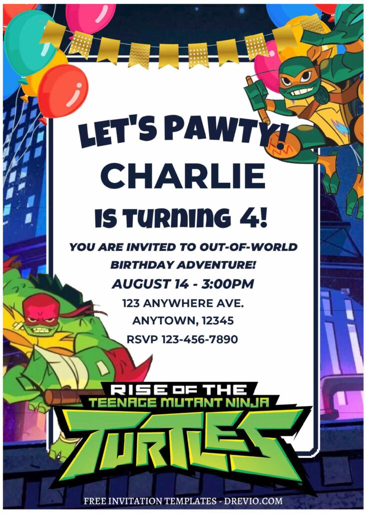 (Free Editable PDF) Slice, Dice & Party Nice TMNT Birthday Invitation Templates A