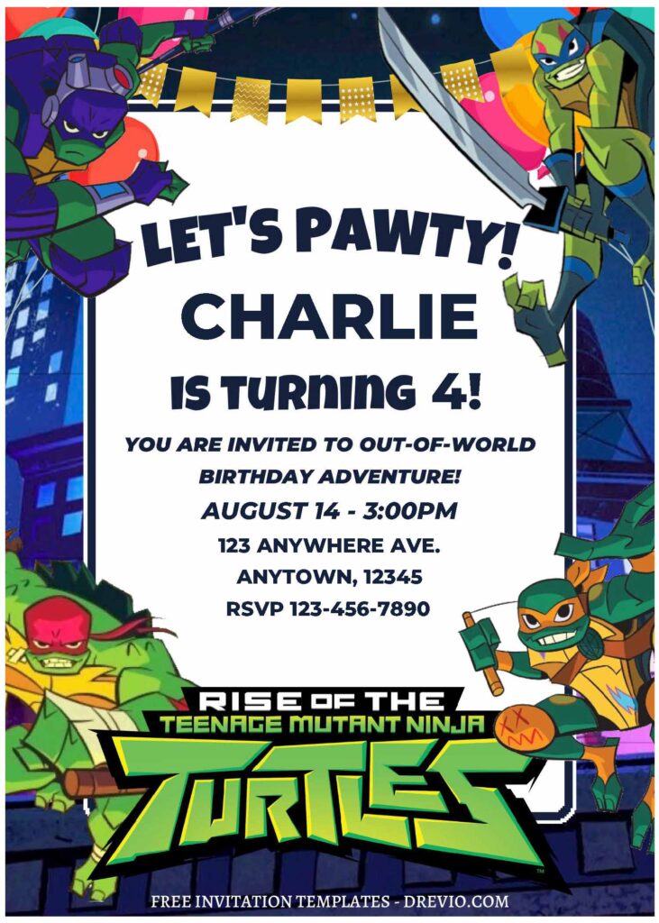 (Free Editable PDF) Slice, Dice & Party Nice TMNT Birthday Invitation Templates C