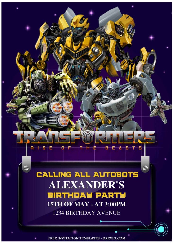 (Free Editable PDF) Rev Up The Party Transformers Birthday Invitation Templates B