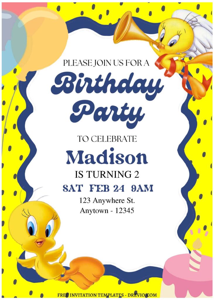 Invitation Template of (Free Editable PDF) Bubbly Cute Tweety Birthday Invitation Templates 1