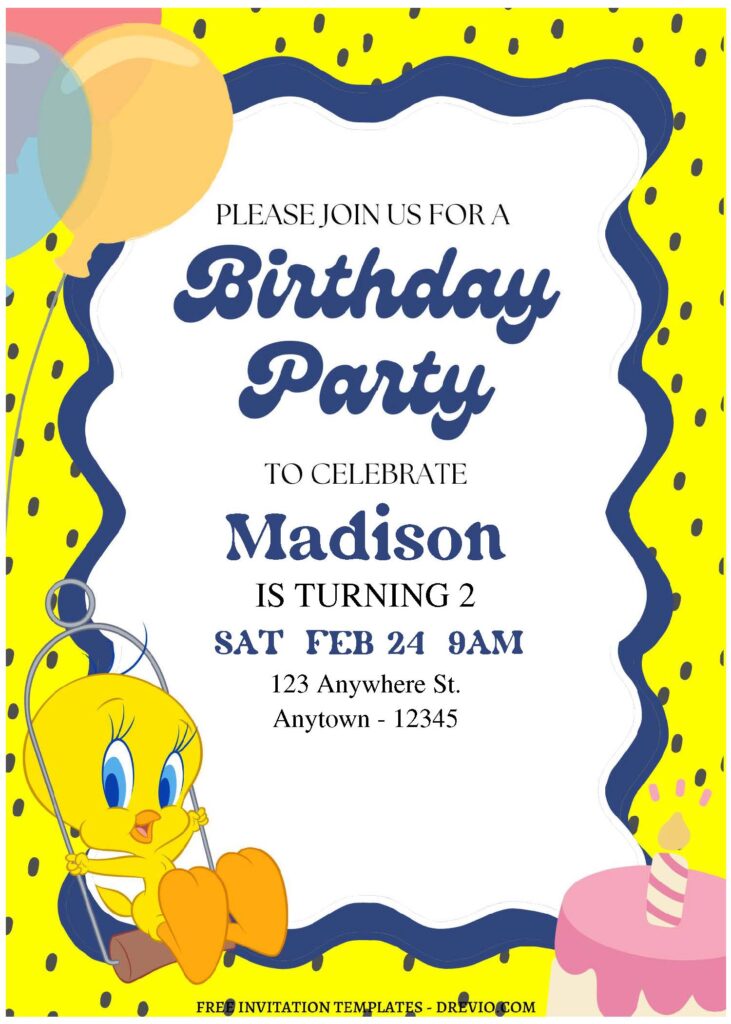 Invitation Template of (Free Editable PDF) Bubbly Cute Tweety Birthday Invitation Templates 3