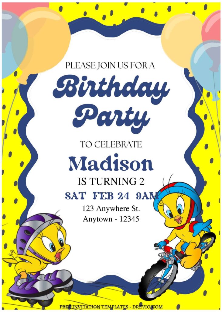 Invitation Template of (Free Editable PDF) Bubbly Cute Tweety Birthday Invitation Templates 2