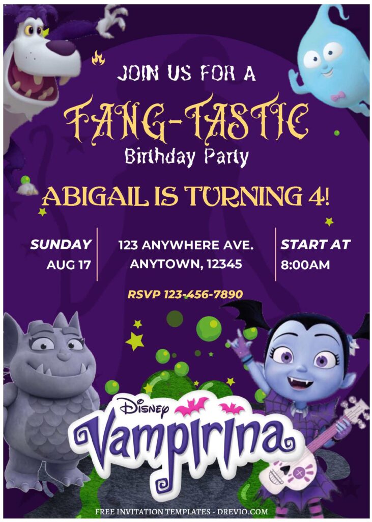 (Free Editable PDF) FANG-TASTIC Vampirina Birthday Invitation Templates A