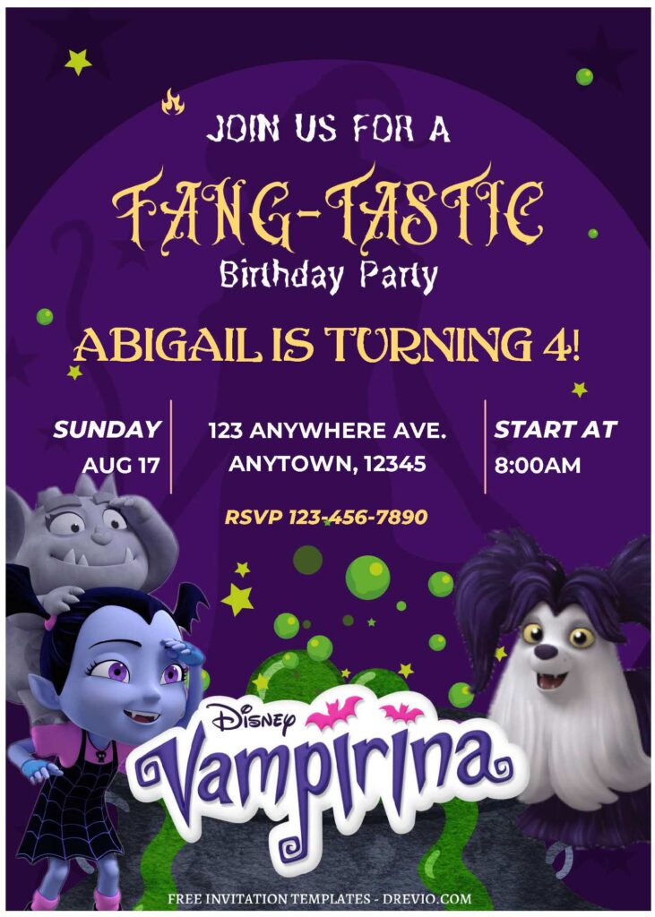 (Free Editable PDF) FANG-TASTIC Vampirina Birthday Invitation Templates C