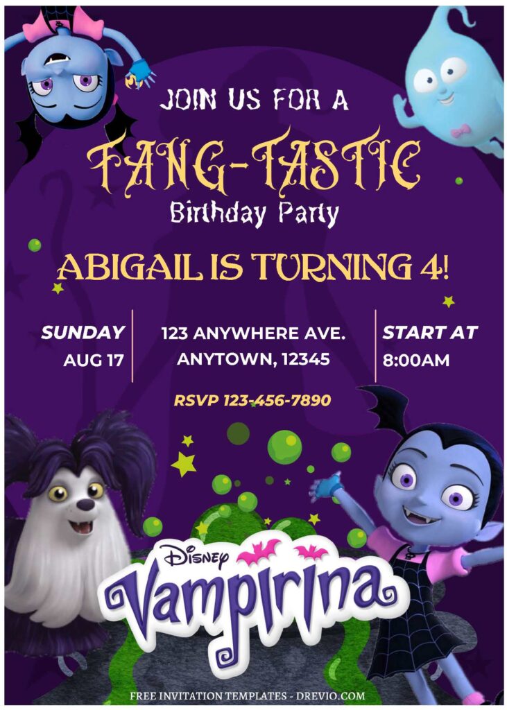 Invitation Template of (Free Editable PDF) FANG-TASTIC Vampirina Birthday Invitation Templates 1