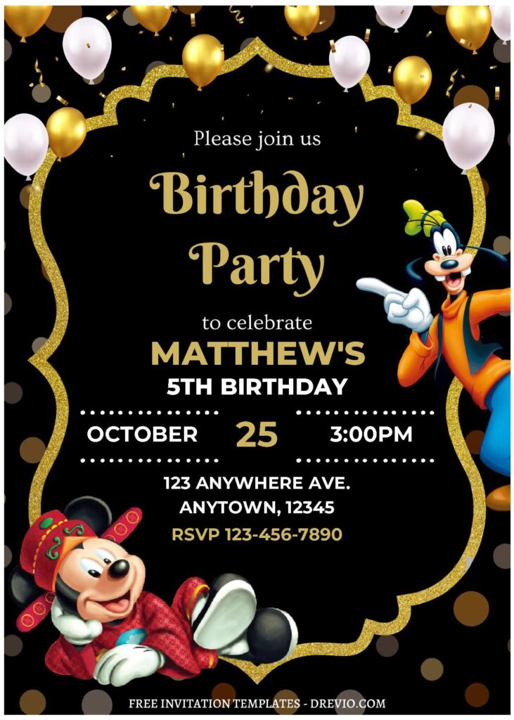 (Free Editable PDF) Mickey Mouse Magical World Birthday Invitation Templates B