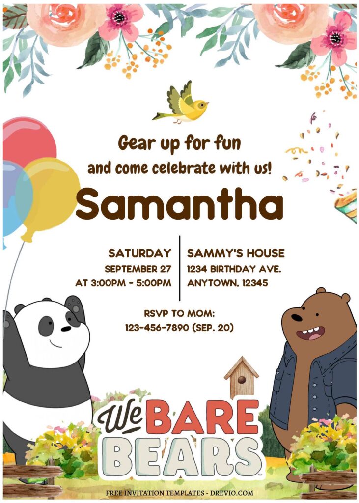 (Free Editable PDF) Adorable We Bare Bears Birthday Invitation Templates B