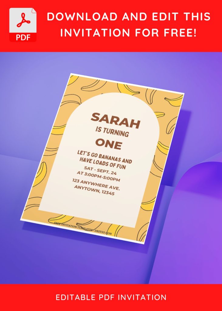 Invitation Template of (Free Editable PDF) Cute Banana Bonanza Birthday Invitation Templates 5