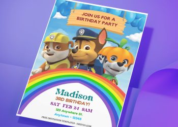 (Free Editable PDF) Rainbow Mighty PAW Patrol Birthday Invitation Templates with cute wording