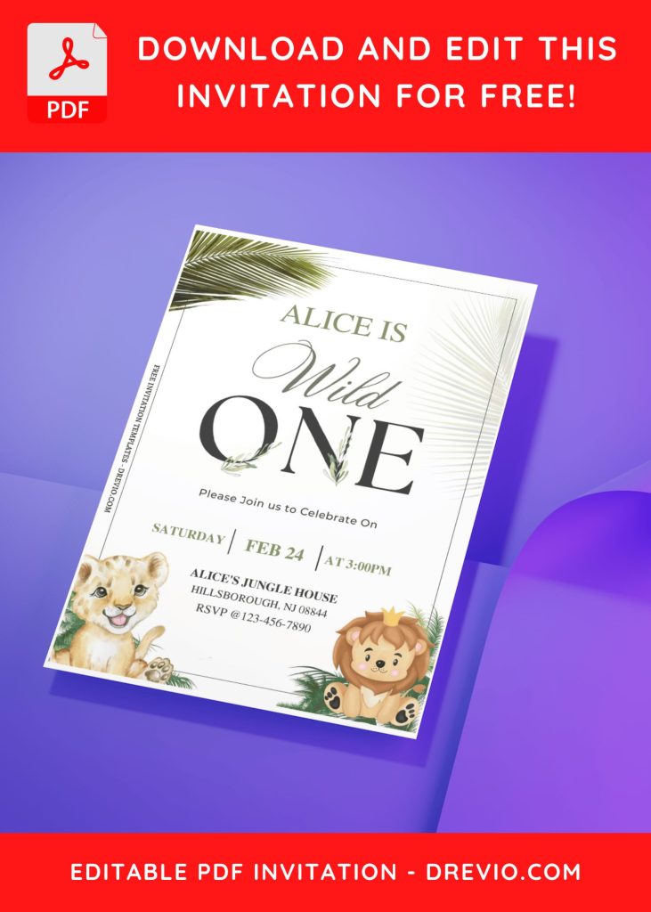 Invitation Template of (Free Editable PDF) Adorable Wild Ones Lion Birthday Invitation Templates 10