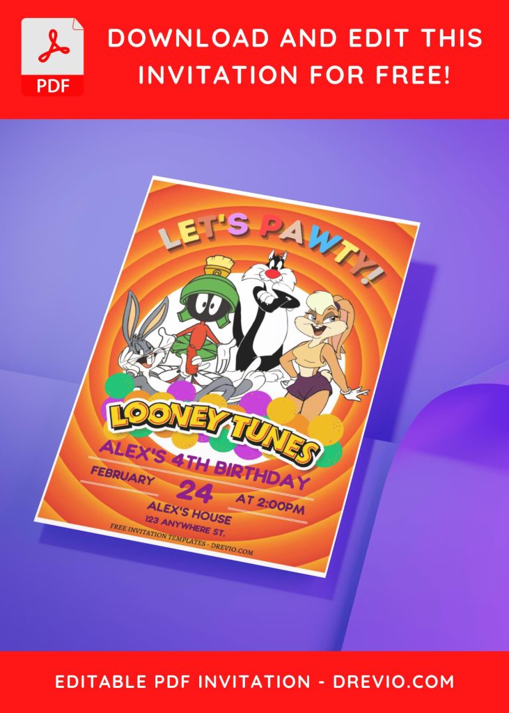 Invitation Template of (Free Editable PDF) Adorable Looney Tunes Birthday Invitation Templates 10