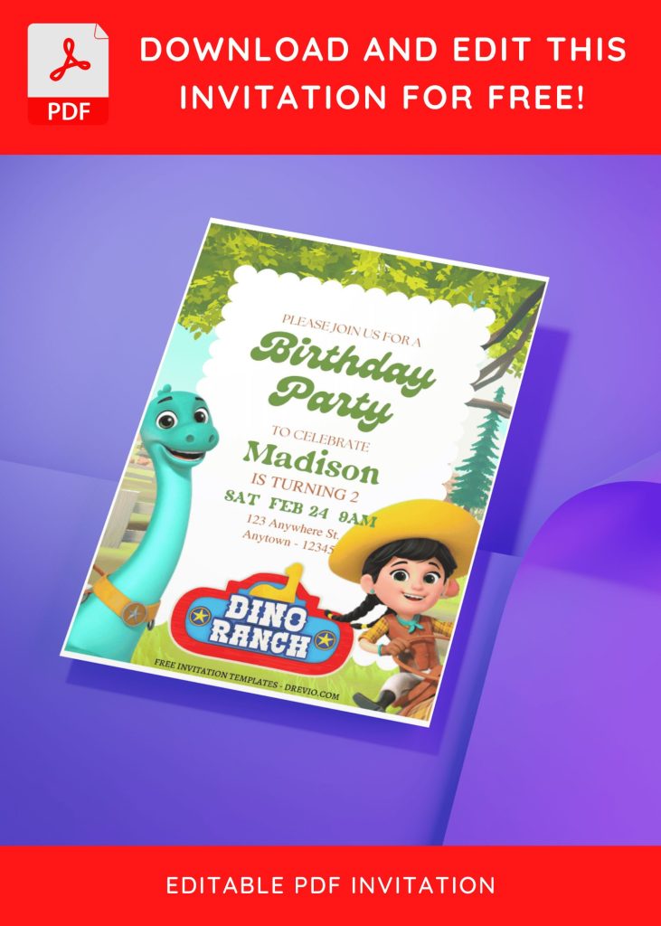 Invitation Template of (Free Editable PDF) Lovely Dino Ranch Birthday Invitation Templates 6