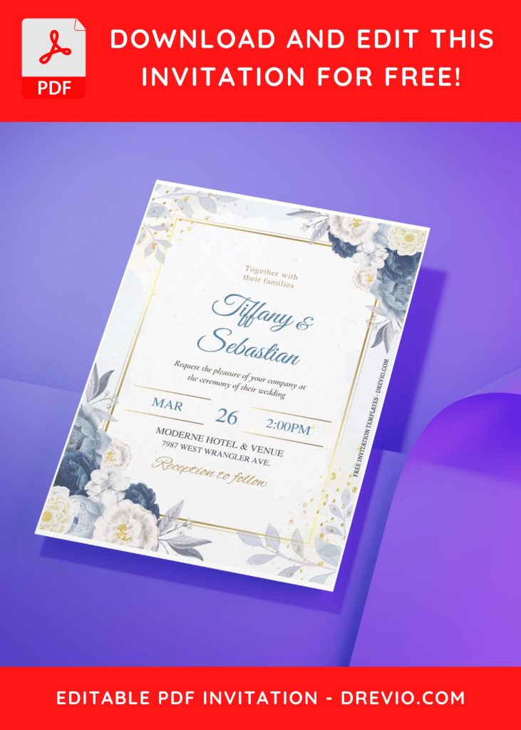 Invitation Template of (Free Editable PDF) Perfectly Romantic Dusty Blue Floral Wedding Invitation Templates 10