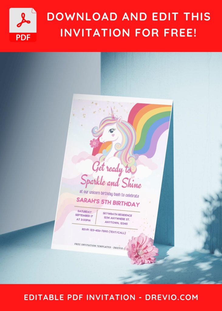 Invitation Template of (Free Editable PDF) Sparkle & Shine Unicorn Birthday Invitation Templates 4