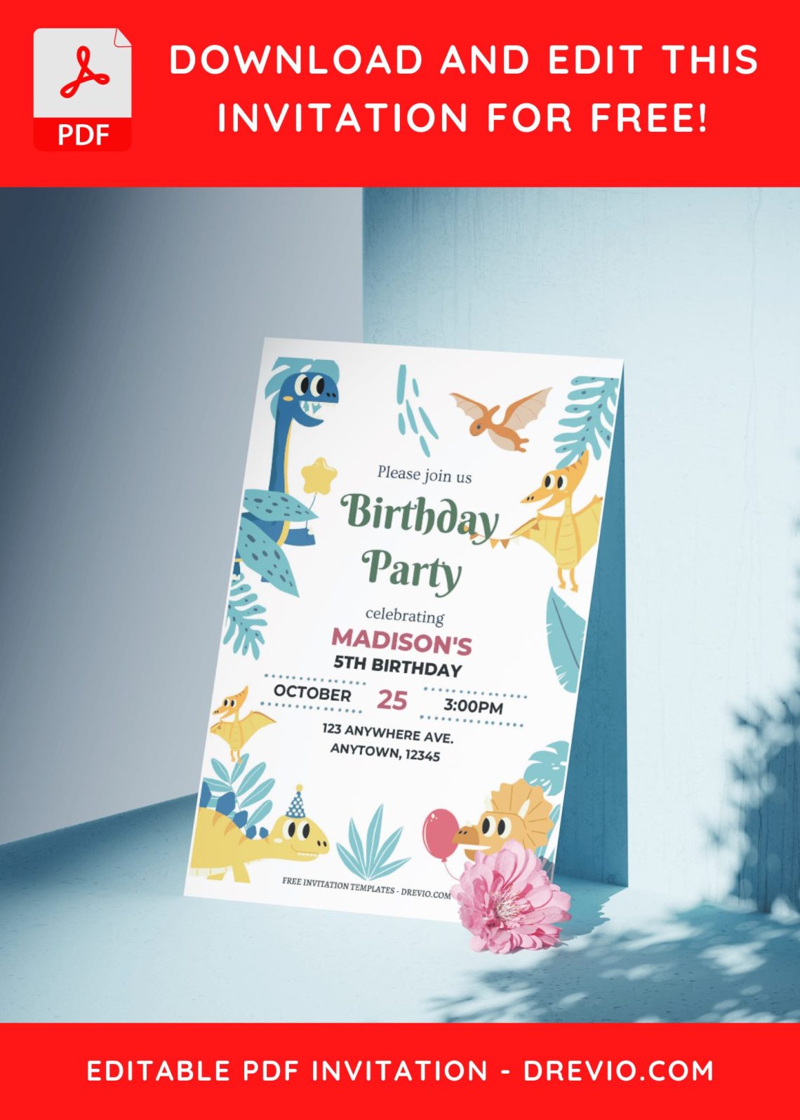 (Free Editable PDF) Unearth The Fun Dino Birthday Invitation Templates