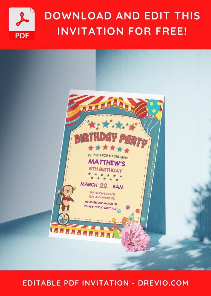 Invitation Template of (Free Editable PDF) Spectacular Circus Themed Birthday Invitation Templates 10