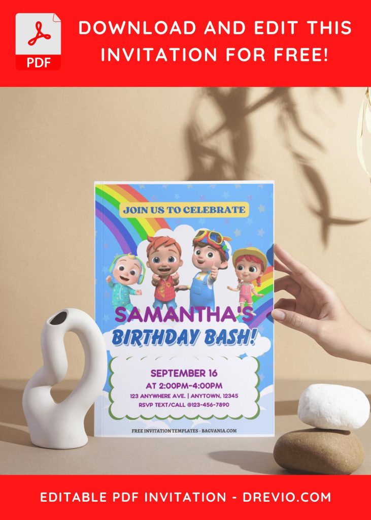 Invitation Template of (Free Editable PDF) Cocomelon Rainbow World Birthday Invitation Templates 1