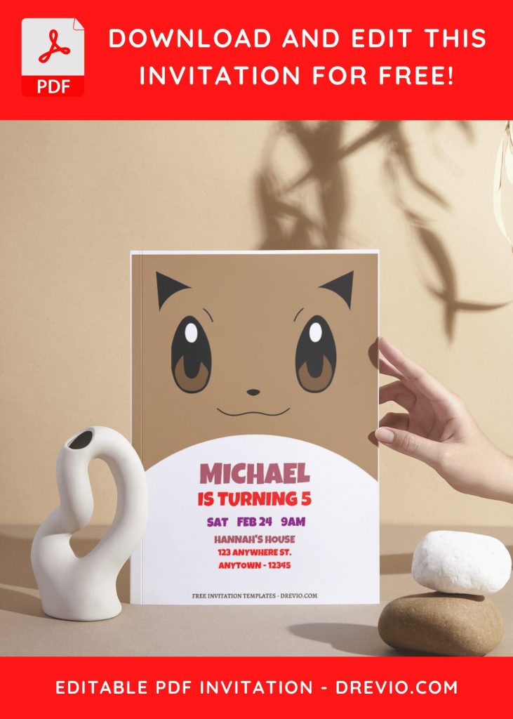 (Free Editable PDF) Lovely Pokemon Faces Birthday Invitation Templates with editable text