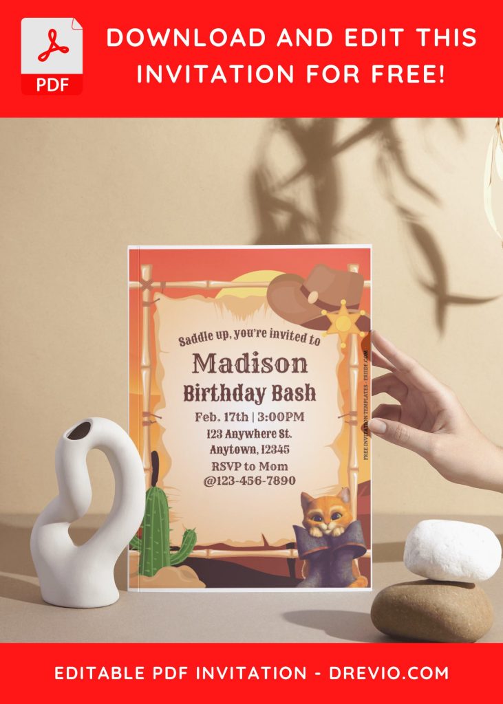 Invitation Template of (Free Editable PDF) Ready To Rock Puss In Boots Birthday Invitation Templates 10