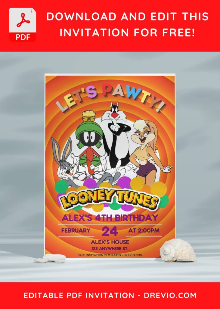 Invitation Template of (Free Editable PDF) Adorable Looney Tunes Birthday Invitation Templates 9