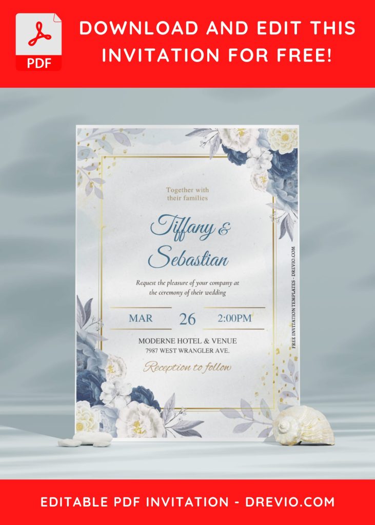 Invitation Template of (Free Editable PDF) Perfectly Romantic Dusty Blue Floral Wedding Invitation Templates 9