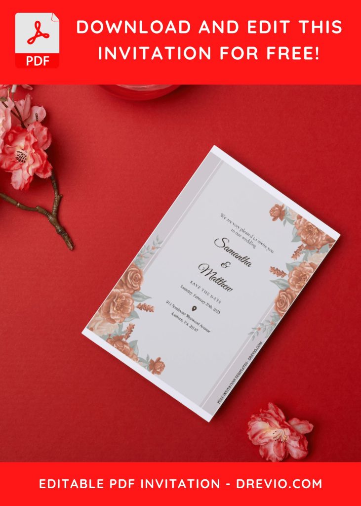 Invitation Template of (Free Editable PDF) Purely Romantic Flower Wedding Invitation Templates 9