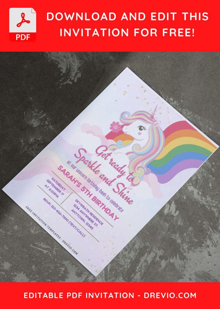 Invitation Template of (Free Editable PDF) Sparkle & Shine Unicorn Birthday Invitation Templates 9