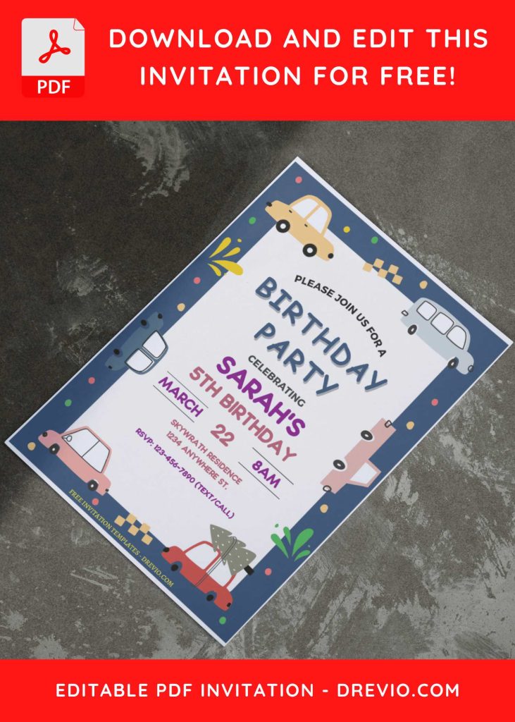 Invitation Template of (Free Editable PDF) Cartoon Cars Birthday Invitation Templates 9