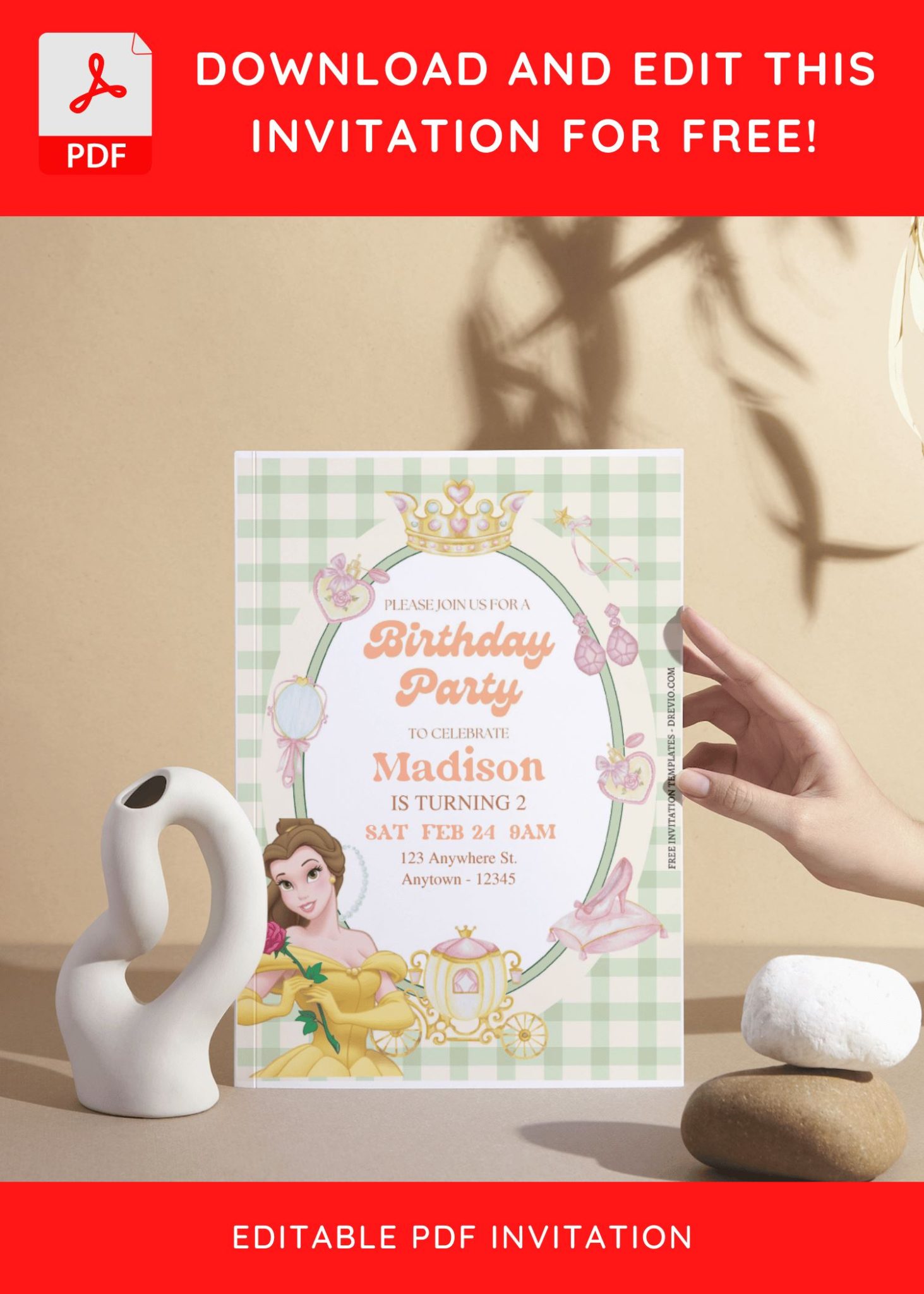 (Free Editable PDF) Enchanted Princess Belle Birthday Invitation ...