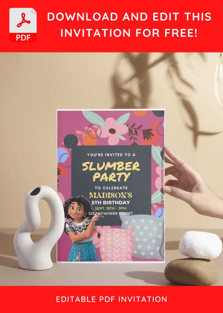 (Free Editable PDF) Disney Encanto Slumber Birthday Party Invitation Templates I