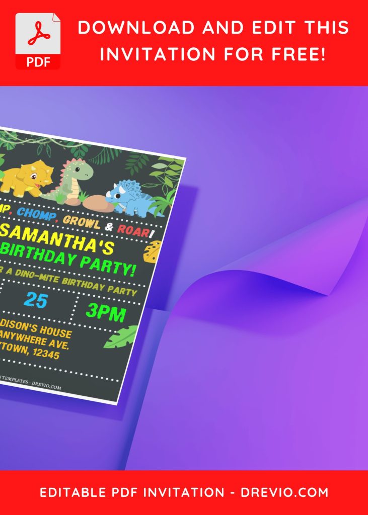 Invitation Template of (Free Editable PDF) Cartoon Chalkboard Dino Birthday Invitation Templates 1