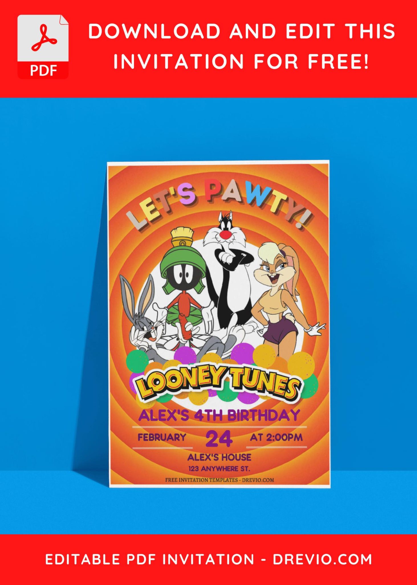 (Free Editable PDF) Adorable Looney Tunes Birthday Invitation Templates ...