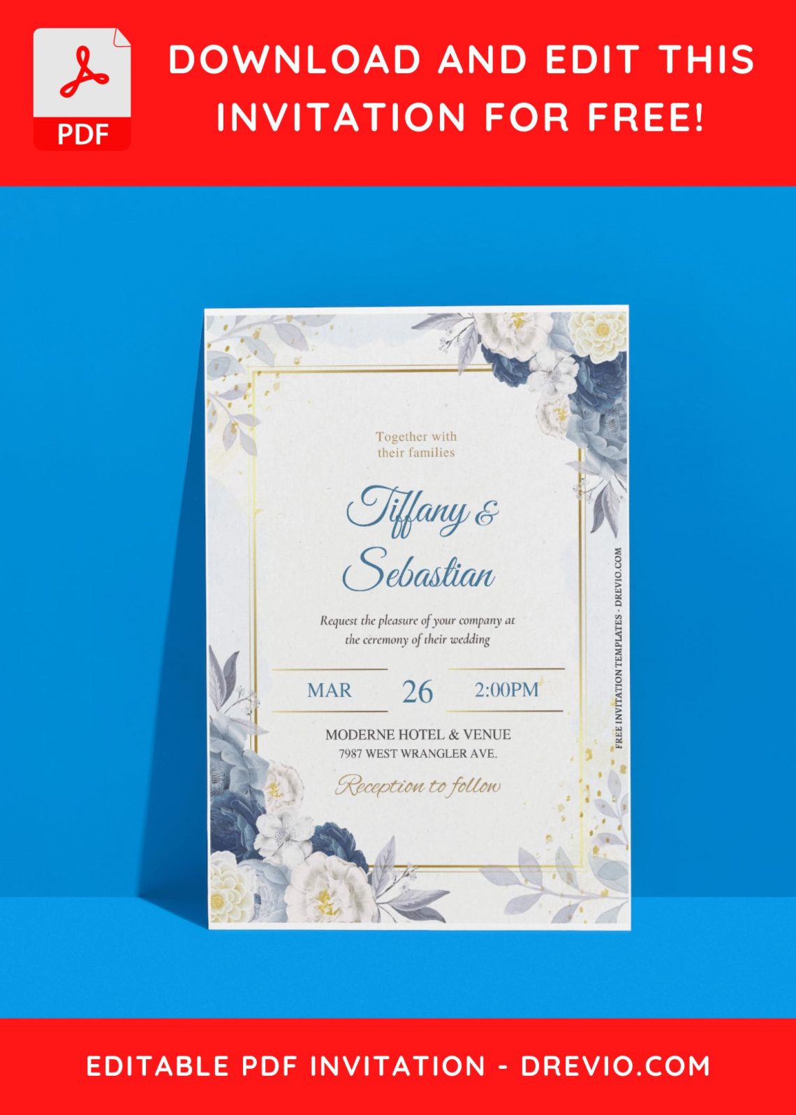 (Free Editable PDF) Perfectly Romantic Dusty Blue Floral Wedding Invitation Templates