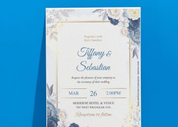 (Free Editable PDF) Perfectly Romantic Dusty Blue Floral Wedding Invitation Templates