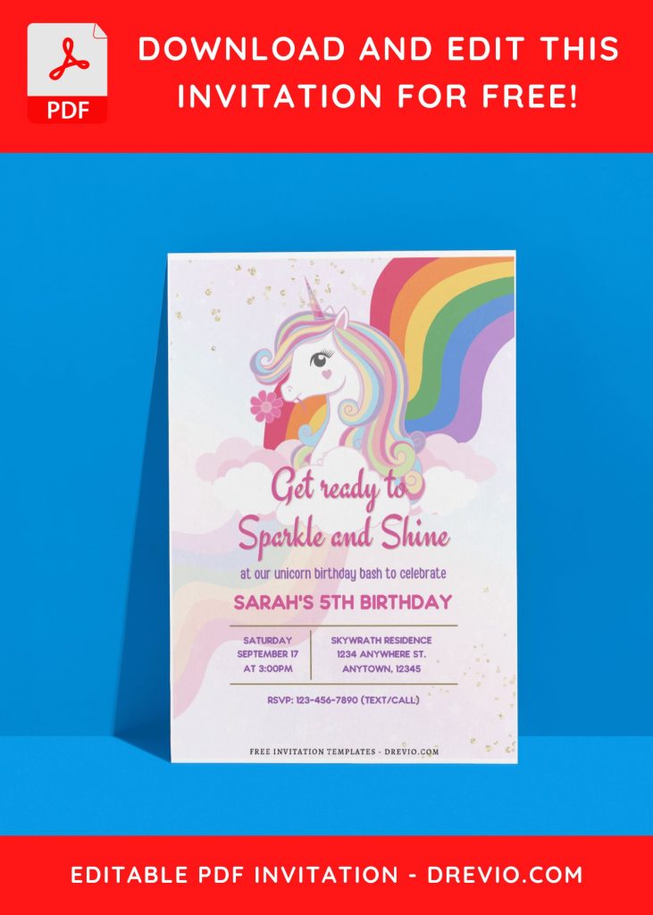 Invitation Template of (Free Editable PDF) Sparkle & Shine Unicorn Birthday Invitation Templates 8