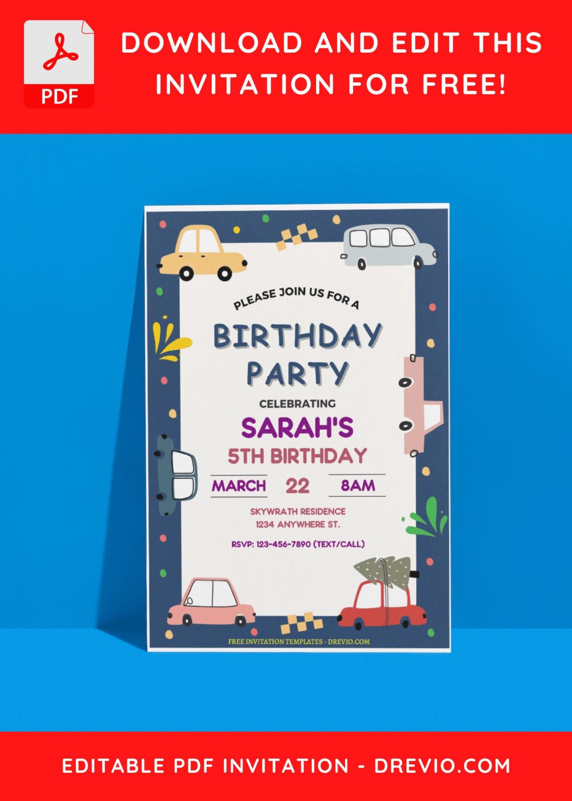 (Free Editable PDF) Cartoon Cars Birthday Invitation Templates