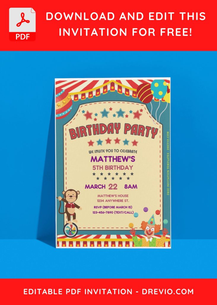 Invitation Template of (Free Editable PDF) Spectacular Circus Themed Birthday Invitation Templates 8