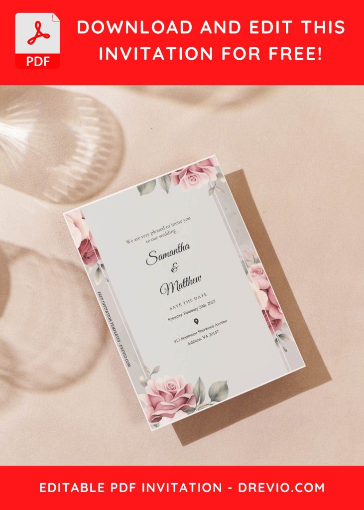 Invitation Template of (Free Editable PDF) Purely Romantic Flower Wedding Invitation Templates 7