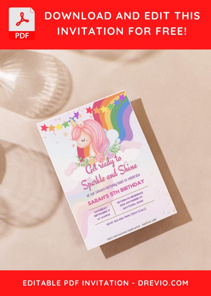 Invitation Template of (Free Editable PDF) Sparkle & Shine Unicorn Birthday Invitation Templates 7