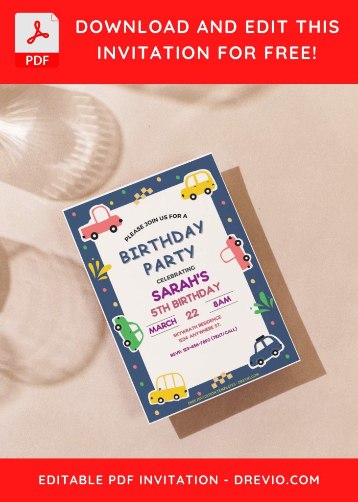 Invitation Template of (Free Editable PDF) Cartoon Cars Birthday Invitation Templates 7