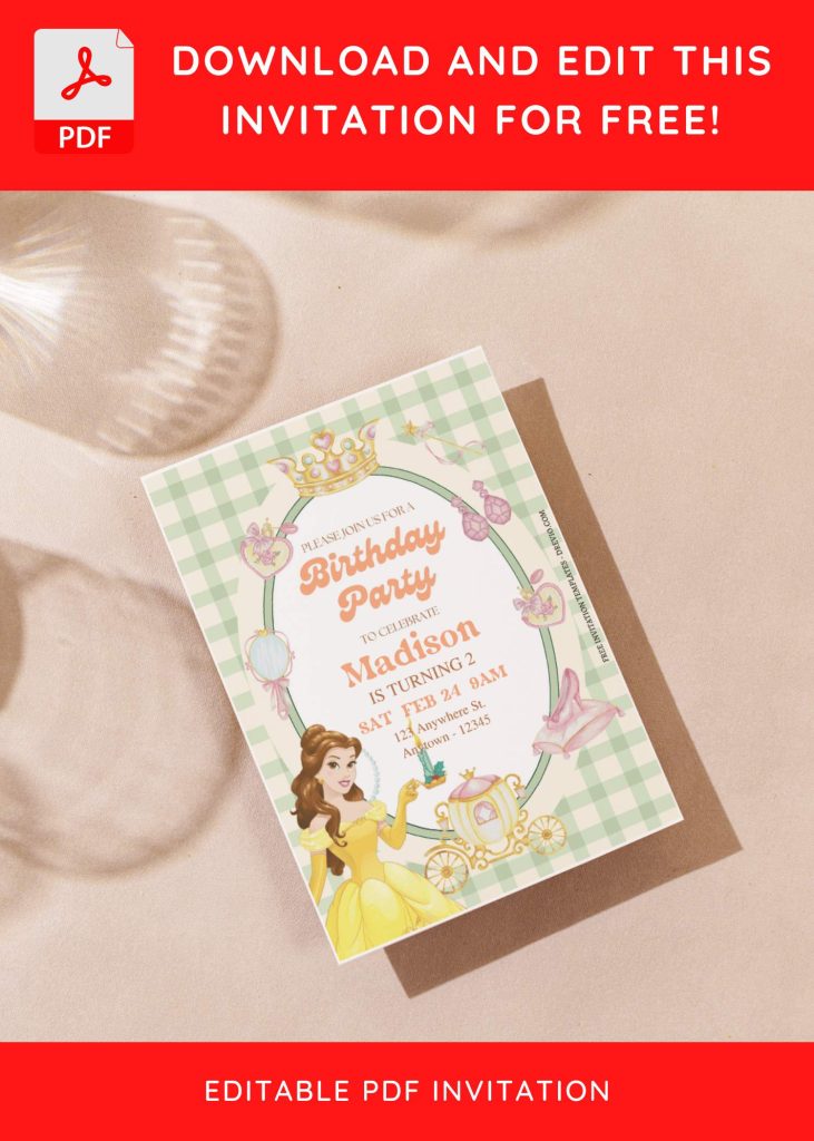 Invitation Template of (Free Editable PDF) Enchanted Princess Belle Birthday Invitation Templates 7