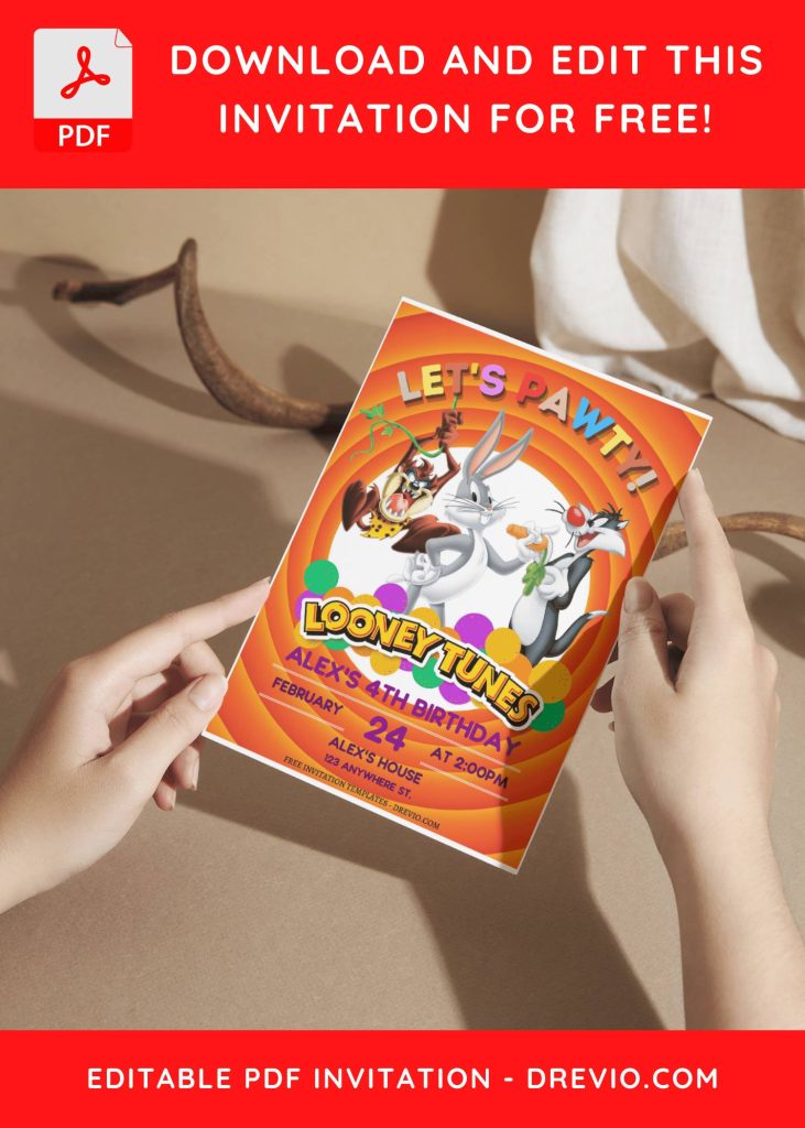 Invitation Template of (Free Editable PDF) Adorable Looney Tunes Birthday Invitation Templates 6