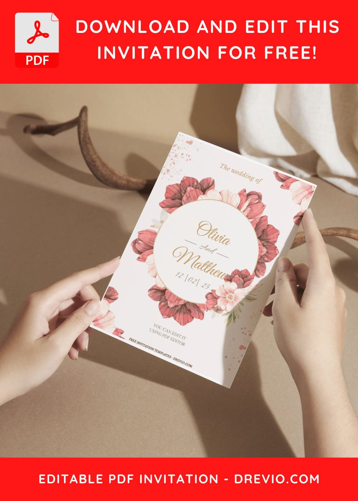 (Free Editable PDF) Flowers And Promises Wedding Invitation Templates