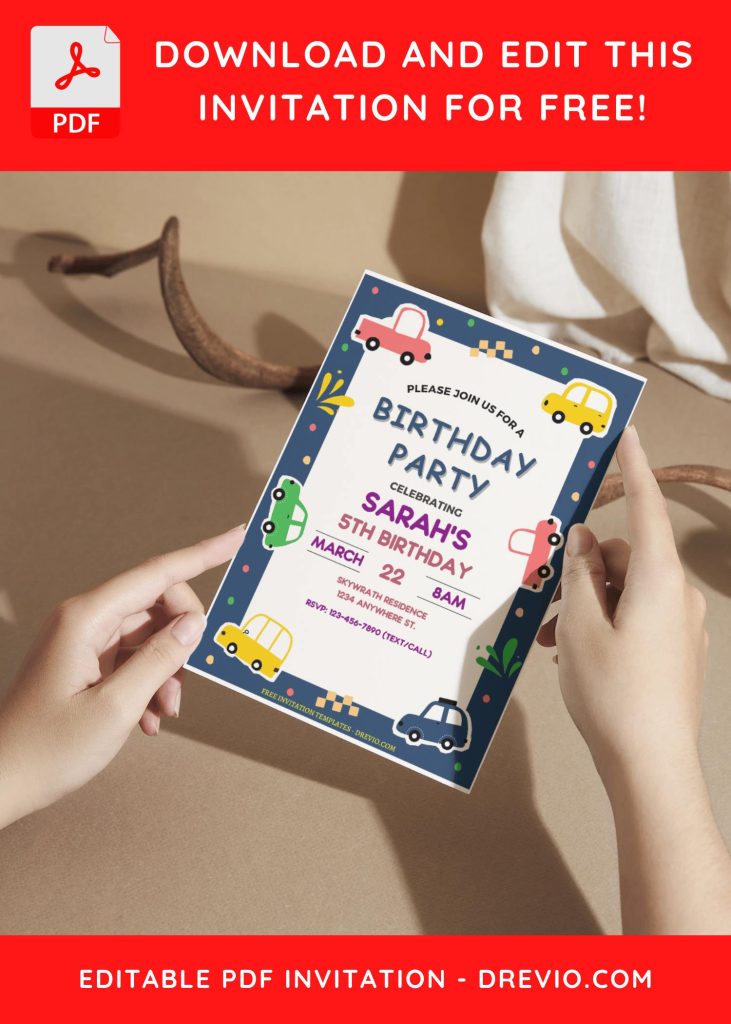 Invitation Template of (Free Editable PDF) Cartoon Cars Birthday Invitation Templates 6