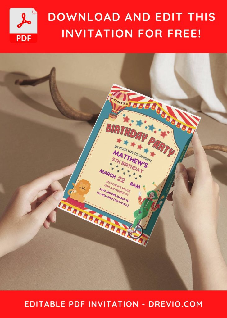 Invitation Template of (Free Editable PDF) Spectacular Circus Themed Birthday Invitation Templates 6