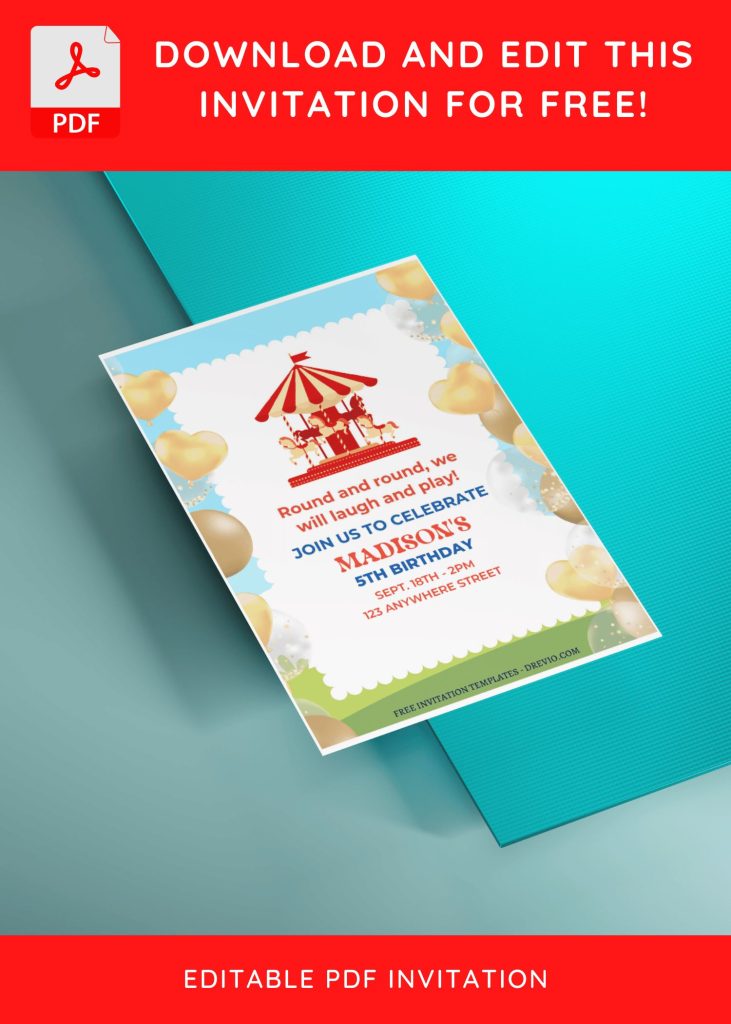 (Free Editable PDF) Cheerful Carousel Birthday Invitation Templates E