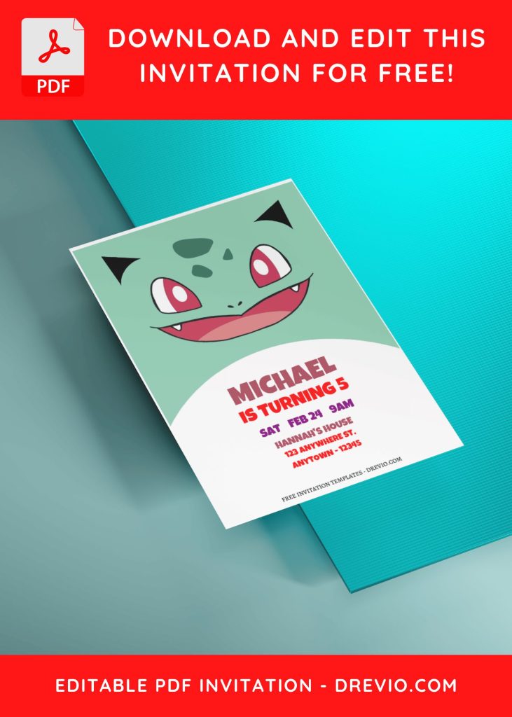 (Free Editable PDF) Lovely Pokemon Faces Birthday Invitation Templates with cute wording