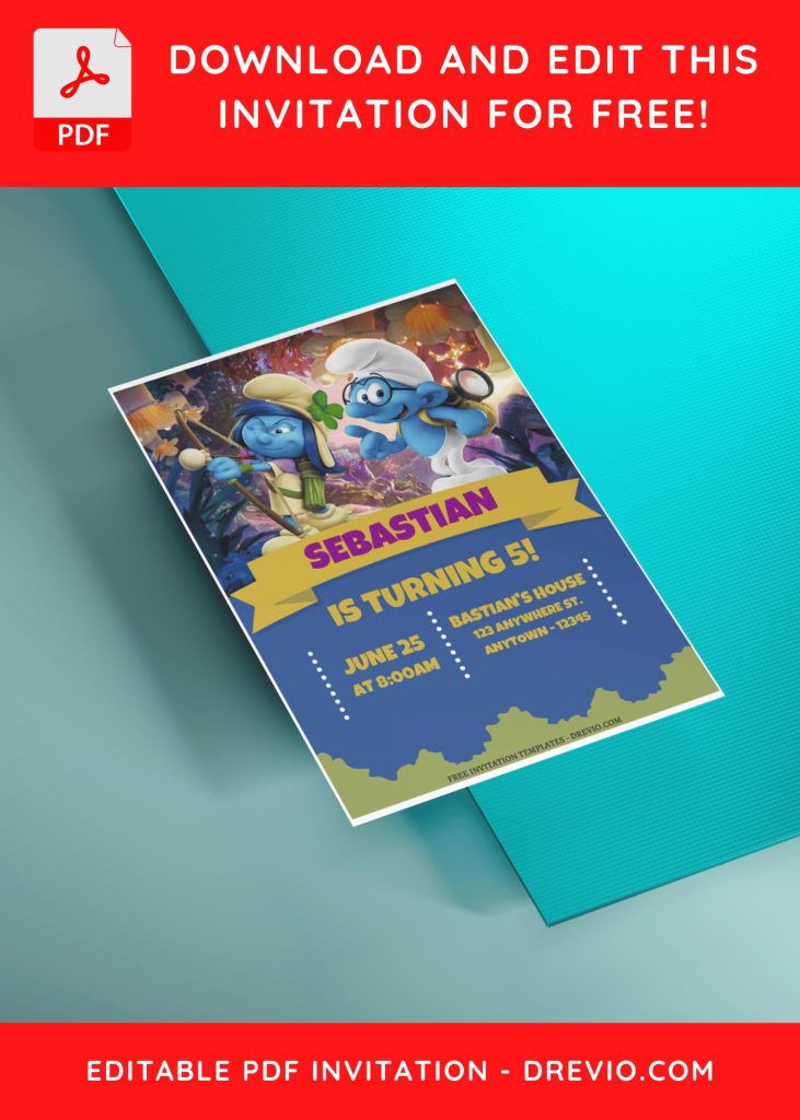 Invitation Template of (Free Editable PDF) Smurfs Village Birthday Invitation Templates 5